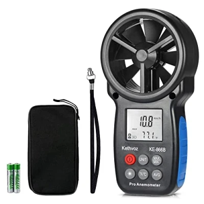 Image of Digital Wind Speed Anemometer Handheld, Kethvoz Windspeed Gauge with Chill Sensor to Measure Air Flow Velocity Temp w/MAX/MIN/AVG, for Drone Fly Climbing Windsurfing Sailing HVAC KE 866B