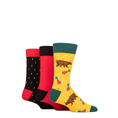 Image of Mens 3 Pair Wildfeet Novelty Patterned Cotton Socks Grizzly Bear UK 7 11