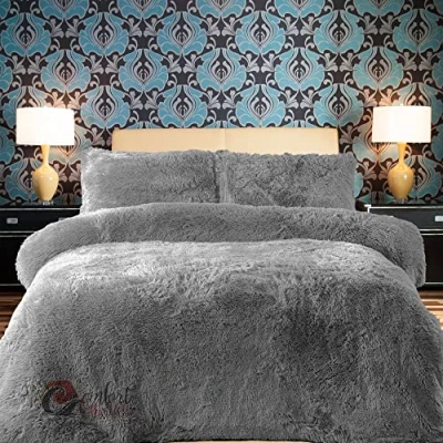Image of Comfort Collections Fleece Duvet Quilt Cover Teddy Bedding Set With Matching Pillowcase Warm and Cosy Silver Single 135cm x 200cm Approximate