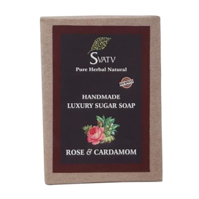 Image of SVATV Soap Rose &amp; Cardamom Best Exfoliating Bar, Traditional Ayurvedic Herbal For All Skin Type 125 Grams