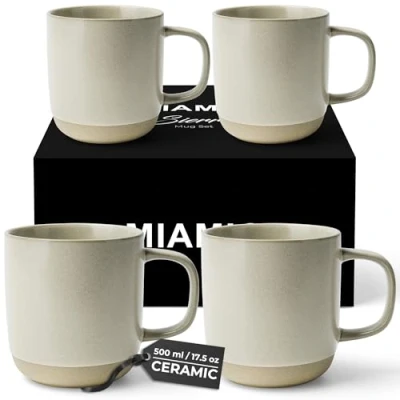 Image of MIAMIO Coffee Mugs Set of 4 / Ceramic Cups for (500 ml), Cappuccino, Latte Macchiato, Tea, Espresso/Dishwasher and Microwave Safe Sierra Collection
