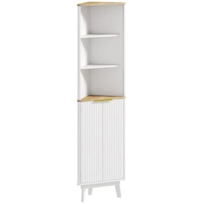 Image of HOMCOM Tall Bathroom Storage Cabinet, Slim Unit with Doors and Adjustable Shelves, Freestanding Cabinet Curved Profile Design, White