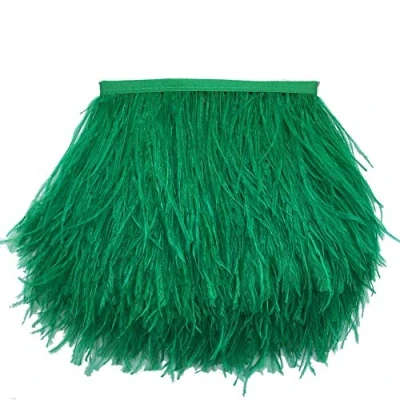 Image of Sowder Ostrich Feathers Trims Fringe With Satin Ribbon Tape for Dress Sewing Crafts Costumes Decoration Pack of 2 yards (Dark green)