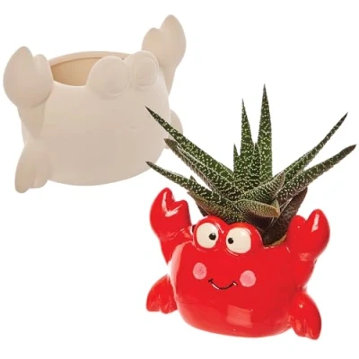 Image of Baker Ross FX743 Crab Ceramic Flowerpots Pack of 2, Painting for Kids, Flower Pots Kids