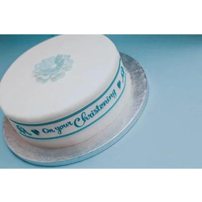 Image of Top That Edible Decor Sheet Christening Baby Boy Border Ribbon Perfect for Decorating Larger Cakes Easy to Use