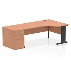 Image of Impulse 1800 RH Crescent Desk Beech/Black Cable Managed Leg 800 DH Ped