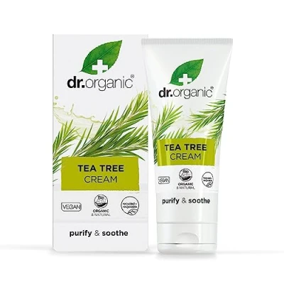Image of Dr Organic Tea Tree Cream, Purifying , Barrier Mens, Womens, Natural, Vegan, Cruelty Free, Paraben &amp; SLS Recycled Recyclable, Organic, 50ml, Packaging may vary