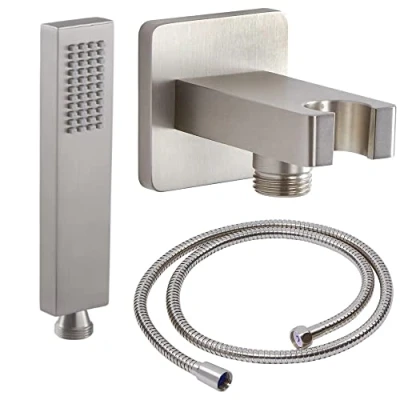 Image of Milano Hunston Modern Square Hand Shower Handset with Wall Bracket and Outlet Elbow Brushed Nickel