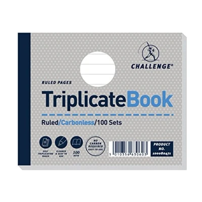 Image of Challenge Triplicate Book, Carbonless, 100 Pages, 5 pack (105 x 130 mm)