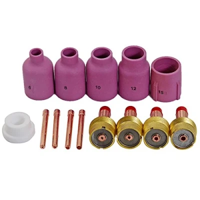 Image of RIVERWELD TIG Large Diameter Gas Lens Collet Kit 45V116 (1.60mm) 45V64 (2.4mm) 995795 (3.2mm) Ceramic Cup 57N75 6# 57N74 8# 53N88#10 53N87#12 for WP 17 18 26 Welding Torch 14pcs