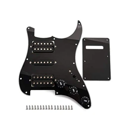 Image of Alnicov Black Wired HSH Guitar Loaded Pickguard with Humbuckers, 17 Screws and Back Cover