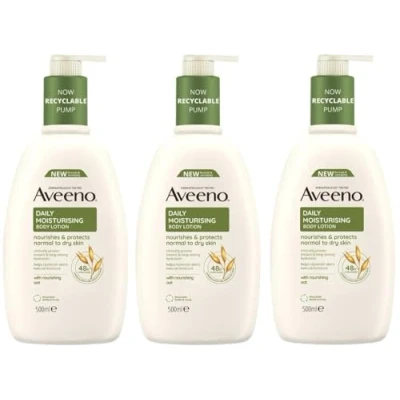 Image of Aveeno Daily Moisturising Body Lotion Bundle (3x 500ml), Hydrating Enriched with Nourishing Colloidal Oatmeal, Gentle Moisturiser Suitable for Sensitive and Dry Skin