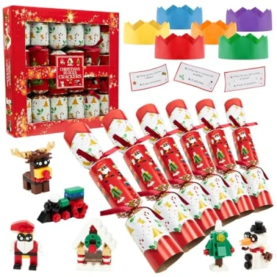 Image of KreativeKraft Christmas Crackers Pack of 6, Party Decorations (Red Block Toys)