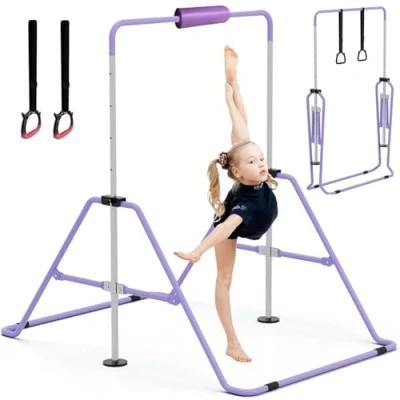 Image of GYMMAGE Gymnastics Bars with Bar Pad, Junior Training Kip Equipment for Home Garden, Adjustable Height Gymnastic Folding Horizontal Rings &amp; Pad Kid Boys Girls