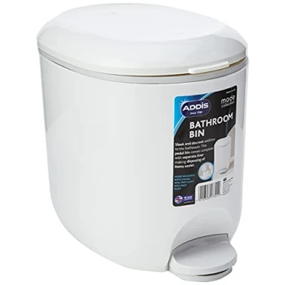 Image of Addis 518503 Premium Deluxe Bathroom Pedal Bin with inner, 3.5 litre, White Grey, 29 x 18.5 23cm