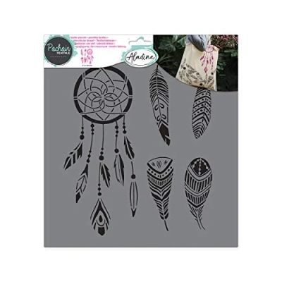 Image of Aladine Textile Pen Stencil Decoration on Fabric To Customize Canvas, T shirts, Roof Bags Washable 28 x cm Large Design and Dream Catcher