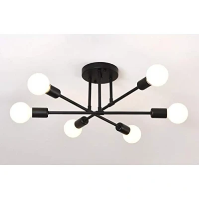 Image of Nordic Metal Retro Chandelier, Semi Flush Mount Industrial Ceiling Light, for Living Room, Bedroom, Dining Kitchen, Restaurant E27 Socket,black,6 lights