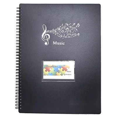 Image of Music Sheet Folder Song File Clef Paper Storage Documents Holder Bag, Blank Plastic Concert Choral A4 40 Pockets for Musicians and Band, Writable 180 degree Spiral Bound