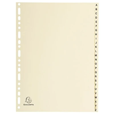 Image of Exacompta Ref 1126E Printed Indices Suitable for A4 Documents, 155gsm Ivory Card, Pre Punched Lever Arch Files &amp; Binders, 26 Part (Sections A Z), FSC Certified