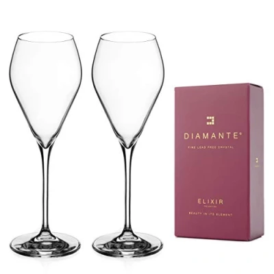 Image of DIAMANTE Prosecco Champagne Flute Glasses Premium Lead Free Crystal Set of 2