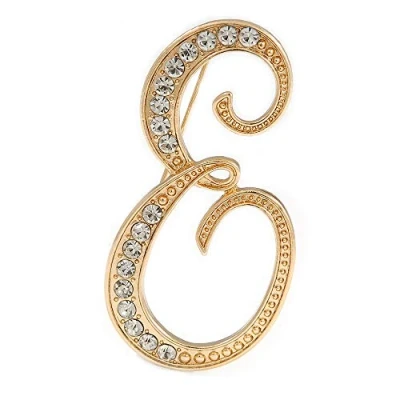 Image of &#039;E&#039; Gold Plated Clear Crystal Letter E Alphabet Initial Brooch Personalised Jewellery Gift 50mm Tall