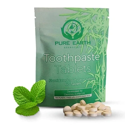 Image of Sustainable Toothpaste Tablets with Fluoride Eco Dental Natural Mint Flavor Zero Waste for Fresh Breath 60 Count Vegan by Pure Earth Essentials