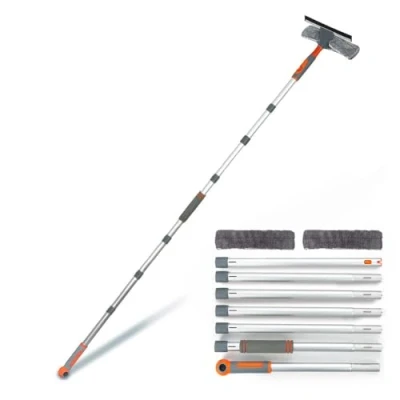 Image of Professional Window Squeegee Cleaner, 2 in 1 Shower with Extension Pole, 105‘’ Telescopic Washing Equipment Bendable Head, Glass Cleaning Tools for Indoor/Outdoor High