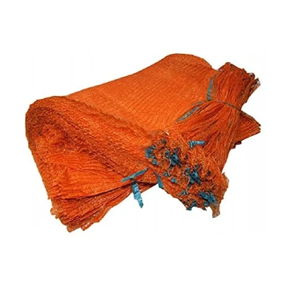 Image of 100 x Net Sacks 35 50 cm / 13.5 19.5&quot; Max Load 10 Kg Non Stretch with Drawstring, Raschel Bags, Mesh for Vegetables, Kindling Wood, Logs, Onion, Carrot, Potato (Orange)