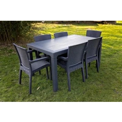 Image of OMS Home Store 6 Seater Garden Patio Furniture Set Chairs Table Outdoor Bistro Rattan Style