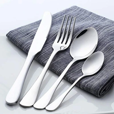 Image of Flatware Cutlery Set 4 Pieces Stainless Steel Utensils, Buyer Star Silverware Dinnerware Knife and Fork Table Spoon Teaspoon