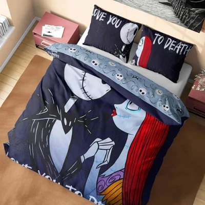 Image of Disney Stitch Duvet Cover and Pillowcase Set Kids Teens Bedding Bedroom Accessories Single or Double (Black Jack Sally Double)