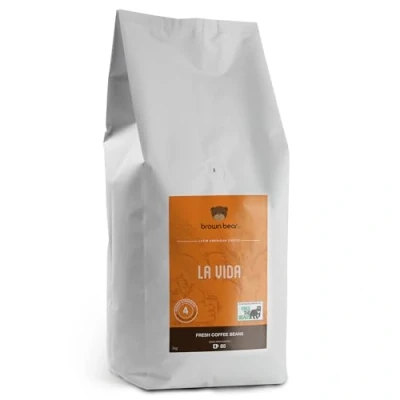 Image of Medium Dark Roast Crema Strong Espresso Coffee Beans 1kg Brown Bear La Vida Blend For All Machines Strength 4 Donation to Free The Bears