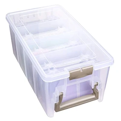 Image of ArtBin Semi Satchel Photo Storage &amp; Craft Organizer Set, Large Box with [8] Plastic Cases Inside, Clear