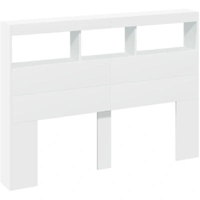 Image of vidaXL White Engineered Wood Headboard Cabinet with RGB LED for Bedroom 140 cm Width, Modern Design, Ample Storage