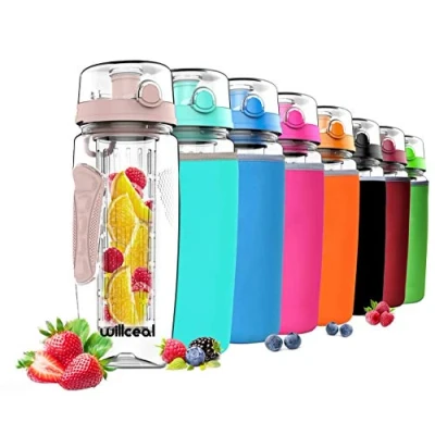 Image of willceal Fruit Infuser Water Bottle 32oz Durable, Large BPA Free Tritan,Flip Lid, Leak Proof Design Sports, Camping (Rose Gold)