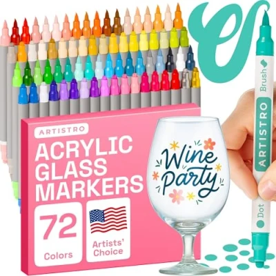Image of ARTISTRO Acrylic Paint Pens, Markers Dual Tip Markers, for Fabric, Canvas, Rock, Glass, Wood, Paper, DIY, (Dual Dot + Brush, 72)