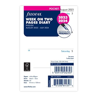 Image of Filofax Pocket Week on Two Pages Mid Year Diary August 23 July 24, White