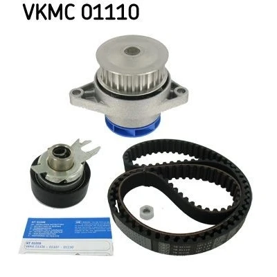 Image of VKMA01110, VKPC81210 Water Pump + Timing Belt Kit SKF VKMC 01110 137 with rounded tooth profile Sheet Steel SKODA: Octavia I Hatchback