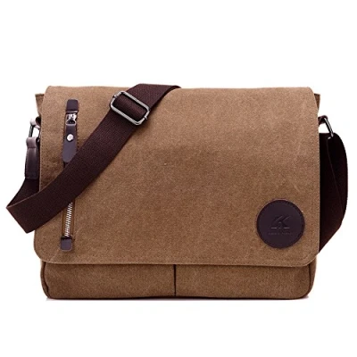 Image of Eleoption Men&#039;s Messenger Satchel Shoulder Bag Canvas Cross Body Side Beach Pack Retro Casual Multifunction for Daily Use Travel Work Business School Shopping (Brown)