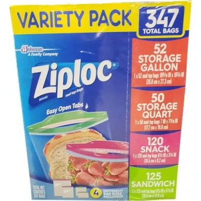 Image of Ziplok Variety Pack, Gallon, Quart, Snack &amp; Sandwich Bags Pack 347)