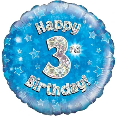 Image of Oaktree UK 18&quot; Happy 3rd Birthday Blue Holographic, Aluminium
