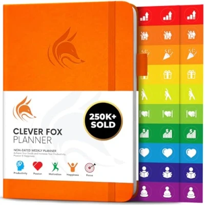 Image of Clever Fox Planner Undated Weekly &amp; Monthly for Productivity, Time Management Goals Organizer Journal A5 (Orange)