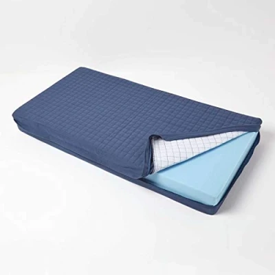 Image of Navy Quilted Cotton 2 Seater Orthopaedic Booster Cushion Cover Homescapes
