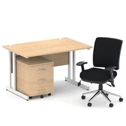 Image of Impulse 1200 Desk Maple/White Cantilever 3 Dr Mobile Ped Black Chair