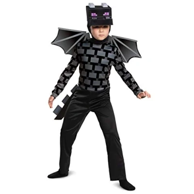 Image of DISGUISE Official Minecraft Ender Dragon Costume Kids Black, Fancy Dress Up Outfit for Boys Children Week Birthday L