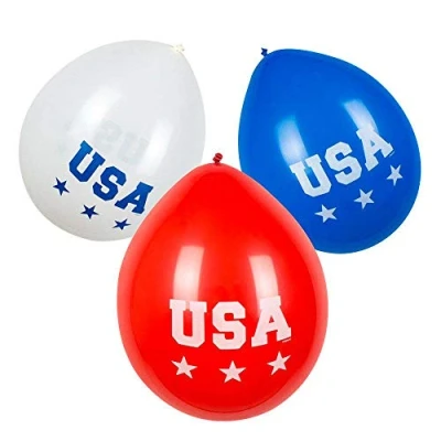 Image of Boland 44962 Latex Balloons USA, Pack of 6, Size approx. 25 cm, 3 assorted designs, America, blue, white, red, balloon, birthday, garden party, theme carnival, hanging decoration