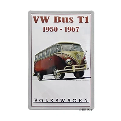 Image of BRISA VW Collection Volkswagen Retro Tin Sign Vintage Decoration made of Metal in T1 Bus Design (Samba/Red)
