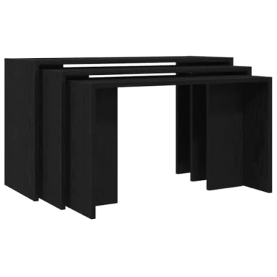 Image of vidaXL black nesting tables set of 3 engineered wood customizable use for living room/bedroom/loungers modern chic durable space saving multi function