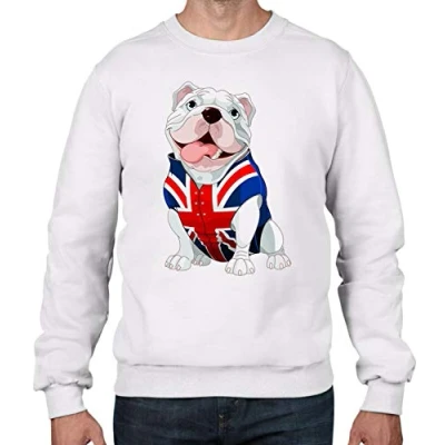 Image of Tribal T Shirts British Bulldog Union Jack Waistcoat Men&#039;s Sweatshirt Jumper (XL, White)