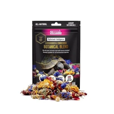 Image of Arcadia EarthPro Optimised Indulgence, 60g Suitable for all Herbivorous species Luxury Flower Mix Long life re sealable pouch Naturally Scented with 25% Roses Made in britain